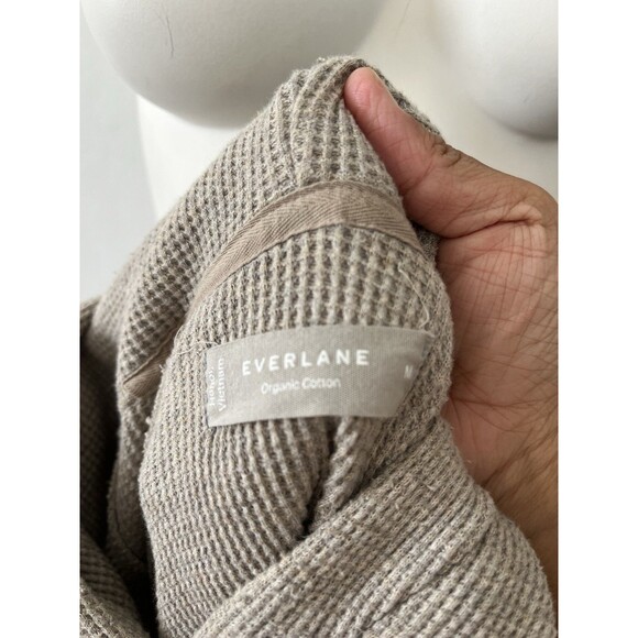 Everlane Large Medium Organic Cotton Men's Waffle Knit Hoodie Oatmeal Drawstring - Picture 4 of 8